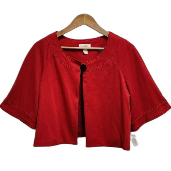 Talbots Sweater Women 16 Red Half Sleeve Cardigan Button Open Front Cropped New - Picture 1 of 9